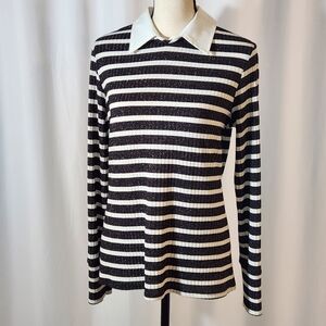 Trina Turk Metallic Stripe with Collar Long Sleeve